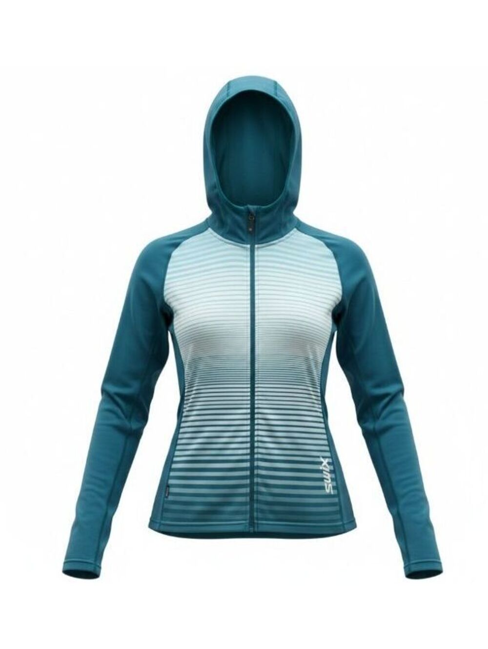 Swix Tista Full Zip Hood Midlayer Womens Small S Blue Striped Fleece Jacket NWT